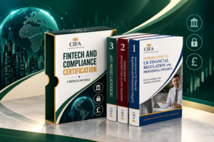 CIFA Fintech and Compliance Certification 3-module course bundle featuring AML, investment risk and UK financial regulation training.